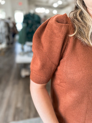 Cinnamon Feminine Edge Puff Sleeve Sweater
