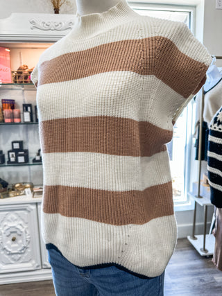 Coco Striped in Paris Mock Neck Sleeveless Sweater