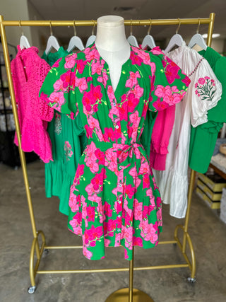 Reverie Pink Addison Orchid Belted Mini Dress