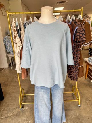 Blue Fog Cloudy Knit 3/4 Sleeve Top
