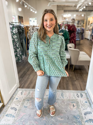 Sage Garden Blooms Long Sleeve Blouse