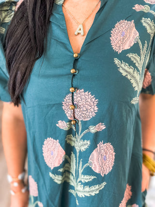 Hunter Green Amber Bloom Garden Mini Dress