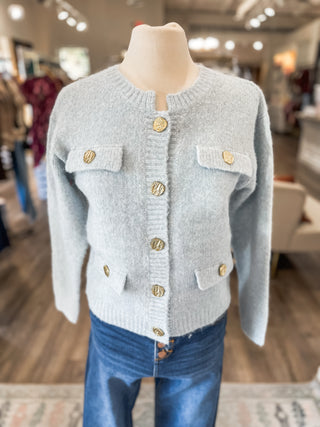 Light Blue Dreamscape Gold Button Cardigan