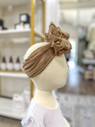 Mocha Frilly Frou Ruffle Headband Bow