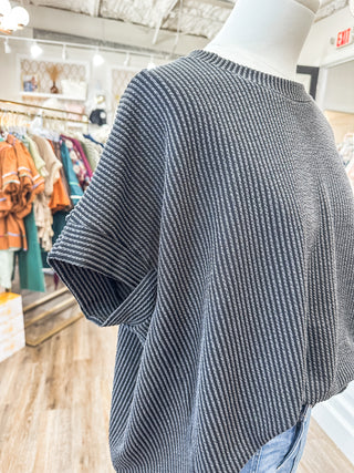 Charcoal Ribbed Short Sleeve Top