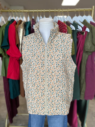 Autumn Ditsy Floral Zip Vest