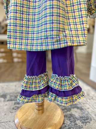 Mardi Gras Plaid Bow Detail Pants Set - OMG Custom