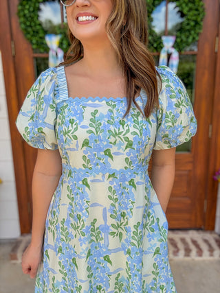 Blue & Green Sweet Wisteria Midi Dress