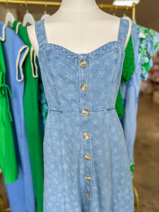 modcloth denim dress ModCloth Denim-like Striped Strap Dress