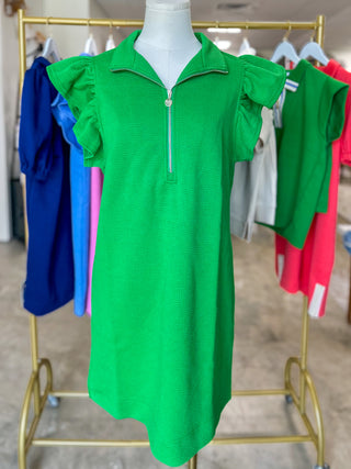 Green Paige Half Zip Mini Dress