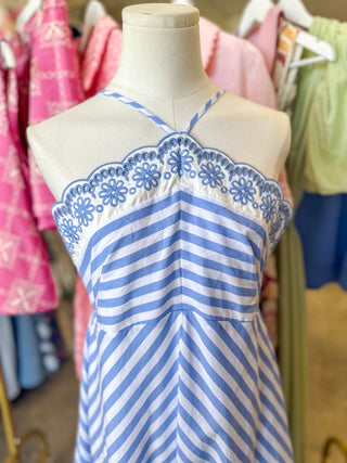 Blue Coastal Cutie Halter Neck Maxi Dress