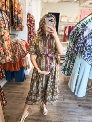 Brown Rowan Petal Path Midi Dress
