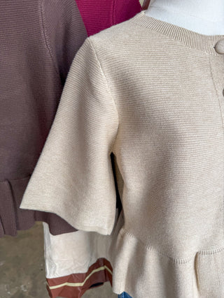 The Oatmeal Hadley Peplum Short Sleeve Cardigan