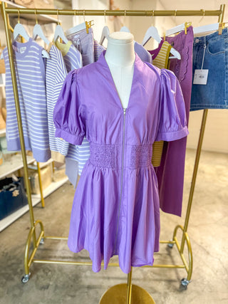 The Lavender It-Girl Zip Mini Dress