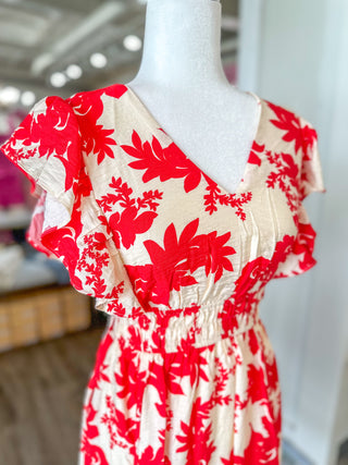 Red A Lively Date Night Floral Midi Dress