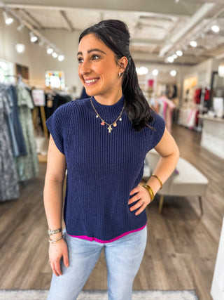 Navy Blue Two-Tone Sway Sweater Top