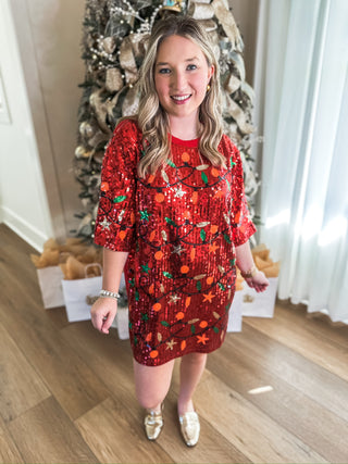 Christmas is Calling Sequin Lights Dress
