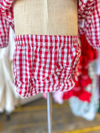 SET Christmas Tree Embroidery Red Gingham Girl Bloomer Set