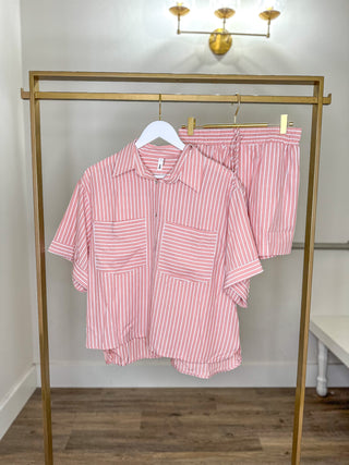 SET Blush Pink Brunch In 30A Striped Shorts & Top