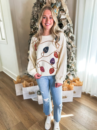 Light Up Christmas Night Ivory Cozy Sequin Sweater