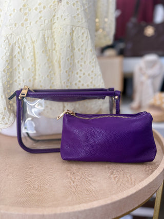 Purple Jessica Stadium Clear Crossbody Bag w/ Chain Accent