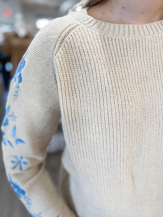 Blue Blossom Garden Ribbed Sweater