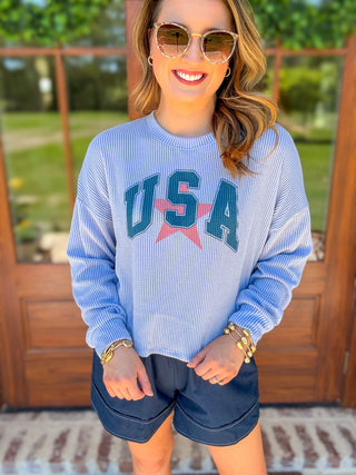 Ribbed Vintage USA Graphic Pullover