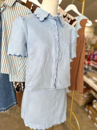 The Blue Sweetest Thing Suede Scalloped Hems Set
