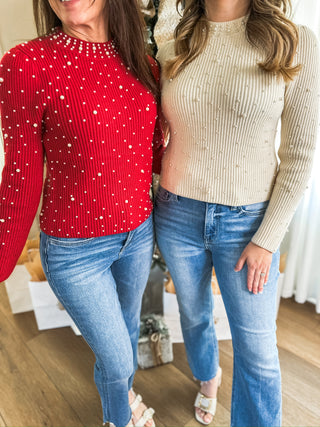 Red Snowfall Pearl Sweater