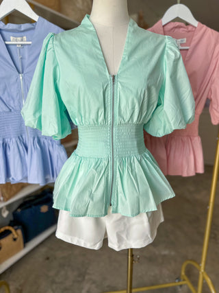 The Pretty in Mint Smocked Peplum Top