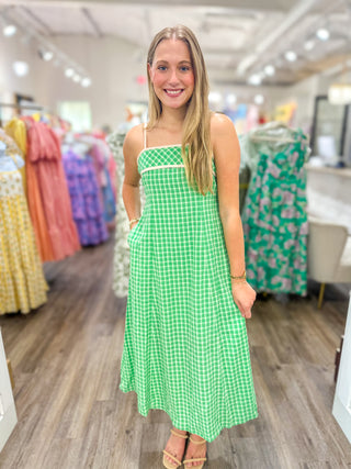 Green Coastal Check Maxi Dress
