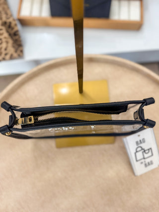 Black Jessica Stadium Clear Crossbody Bag w/ Chain Accent