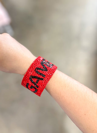 Red & Black Game Day Beaded Snap Bracelet