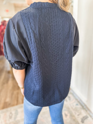 Navy Sweater Days Puff Sleeve Top