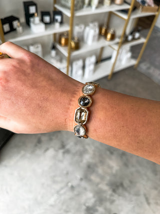 Grey Champagne & Clear Rectangle Crystal Stretch Bracelet