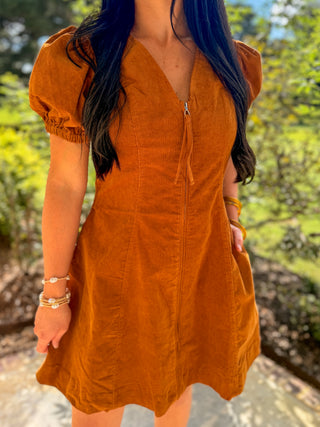 Camel Autumn Ember Zip Mini Dress