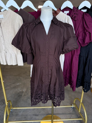Brown Millie Cutwork Mini Dress