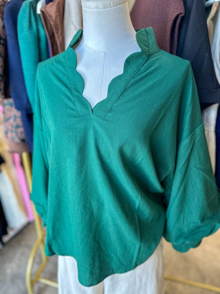 Hunter Green Autumn Elegance Scallop Trim Top