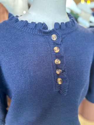Navy Feminine Edge Puff Sleeve Sweater