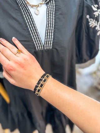 Black & Gold Set of Stretch Bracelet Set