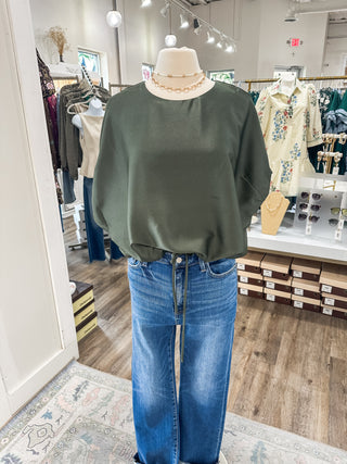 Olive Weekend Glow Drawstring Top