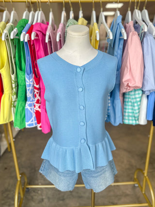 Light Blue Buttoned Up Beauty Peplum Top