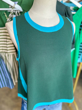 Hunter Green & Aqua Collins Colorblock Knit Tank