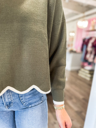 Olive/Cream Everyday Edge Sweater