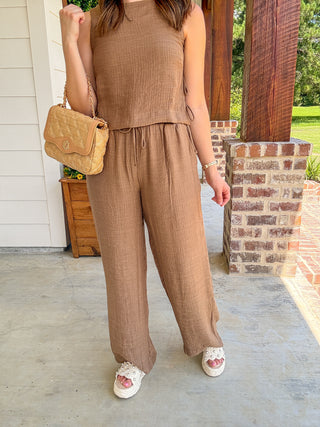 Mocha Relaxed Linen Pants