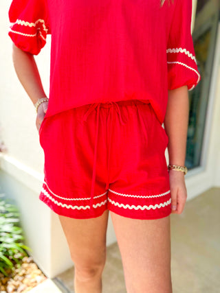 Red Ric Rac Trim Shorts Set