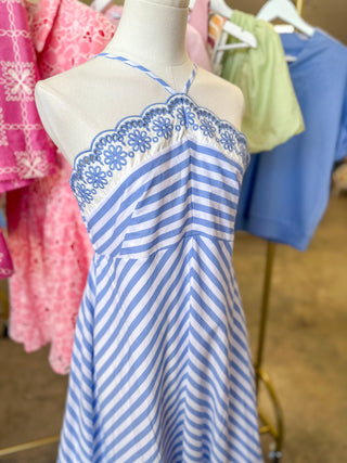 Blue Coastal Cutie Halter Neck Maxi Dress