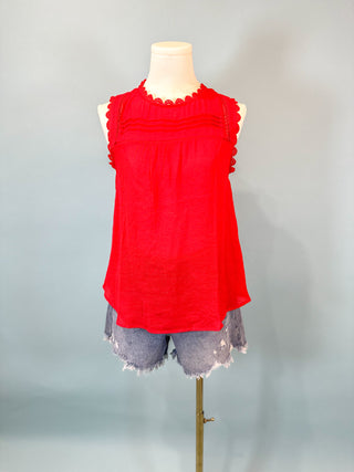 Red Sleeveless Dainty Details Top