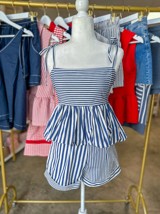 Navy Boardwalk Beauty Peplum Shorts Set