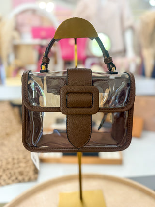 Brown Chic Flapover Clear Stadium Crossbody Bag